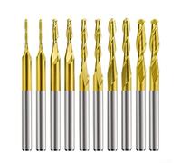 Hasaller 10pcs 2-Flute Carbide Ball Nose End Mills CNC Router Bits 1mm to 3.175mm Shank for Metal Wood Plastic Acrylic MDF with Upcut Design Gold