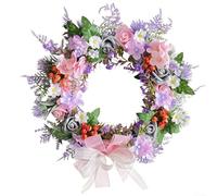 Hasaller 16 Inch Pastel Artificial Wreath for Front Door Wall Spring and Summer Floral Garland Plastic and Silk Colorful Flowers for Fireplace Dining Table