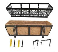 Hasaller 24 Inch Hanging Flower Basket for Outdoor Plants with Adjustable Brackets and Natural Coco Fiber Liner for Railings Fences Windowsills Garden Decor Black(With stand)