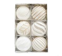 Hasaller 6 Xmas Balls Wine Red Velvet Christmas Balls 6 Pcs White Red & Green Flocking Christmas Ball Ornaments Christmas Tree Baubles Christmas Decorations (White)