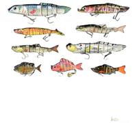 Hasaller 9PCS Fishing Lure Kit Multi Jointed Swimbaits ABS Hard Bait with Lifelike S-Shape Action for Saltwater Freshwater Fish Tackle Gifts Set(ColorE)