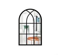 Hasaller Arched Window Mirrors Vintage Rustic Acrylic Wall Mirror Self-adhesive Window Shape Mirror Frame Windowpane Mirrors Wall Decor for Living Room Bedroom 16.5x10.6 Inch(Black)