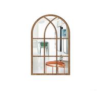 Hasaller Arched Window Mirrors Vintage Rustic Acrylic Wall Mirror Self-adhesive Window Shape Mirror Frame Windowpane Mirrors Wall Decor for Living Room Bedroom 16.5x10.6 Inch(Wood)