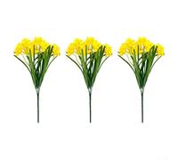 Hasaller Artificial Daffodil Flower Bouquet Set of 3 Realistic Silk Floral Arrangement 35cm Tall with White Yellow Orange and Orange Red Stems for Home Wedding Party Table Centerp(Yellow)