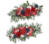 Hasaller Artificial Silk Wedding Arch Flowers Set 2 Pack 75x35cm Realistic Rose Decor for Outdoor Ceremony Photo Props Garden Party (Red)