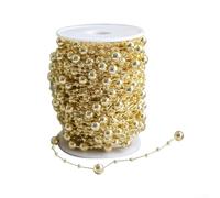 Hasaller Christmas Bead Chain 1 Roll Christmas Tree Decoration Chain 10M Long Christmas Bead Garland Decoration String Chain Hanging Pearl Beads for Home Christmas Wedding DIY Decoration(Gold)