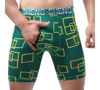 Hasaller Comfort Driven Ice Silk Men Print Long Leg Underwear for Gym Workouts Breathable Fit Boxer Briefs for Daily Training (XL Green)