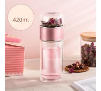 Hasaller Double Layer Large Capacity Tea Separating Glass Cup with Built-in Filter for Tea Leaves in 360ml 420ml 450ml Red Silver(red-420ml)