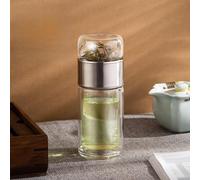 Hasaller Double Layer Large Capacity Tea Separating Glass Cup with Built-in Filter for Tea Leaves in 360ml 420ml 450ml Red Silver(sliver-360ml)