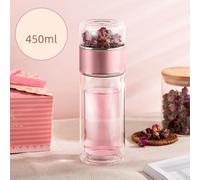 Hasaller Double Layer Large Capacity Tea Separating Glass Cup with Built-in Filter for Tea Leaves in 360ml 420ml 450ml Red Silver(red-450ml)