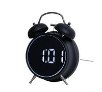 Hasaller Extra Loud Twin Bell Digital Desk Alarm Clock with Large LED Display and Backlight for Sleepers Body Dual Power Options Battery or Plug-In Compact Size for Be(Black)