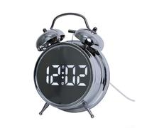 Hasaller Extra Loud Twin Bell Digital Desk Alarm Clock with Large LED Display and Backlight for Sleepers Body Dual Power Options Battery or Plug-In Compact Size for Be(Silver)