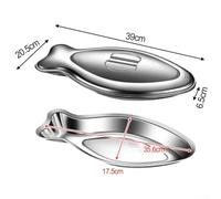 Hasaller Fish-Shaped Stainless Steel Serving Platter for Sushi Fruits Cheese and Hot Foods with Heat-Resistant Construction and Concave-Convex Fishtail Design Silver Finish 316 Grade(L with lid)