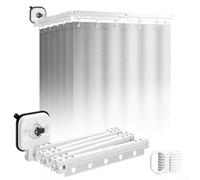 Hasaller Foldable Suction Cup Shower Curtain Rod with Rings 4-Way Adjustable Tension Pole for Corner or Straight Bathroom Installation No-Drill Wall Mount Aluminum Alloy Space Sav(white)