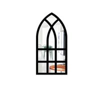 Hasaller Half Moon Window Mirrors Arch Window Design Wall Mirror Sticker Wood Frame Decorative Mirror Self Ad-hesive Acrylic Mirrors Wall Sticker for Home Office Hallway 17.3x8.7 Inch(Black)