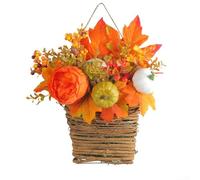 Hasaller Hanging Flower Baskets Artificial Autumn Front Door Flower Basket Artificial Sunflower and Maple Leaf Arrangement Vine Hanging Arrangement for Front Porch 15x12x34 cm
