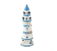 Hasaller Marine Lighthouse 1Pcs Wooden Lighthouse Decorative Blue and White Striped Large Rudder Lighthouse Handmade Wooden Lighthouse Ornament(30 centimeters)