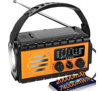 Hasaller NOAA Solar Hand Crank Weather Radio with AM/FM/SW Coverage 20000mAh Battery Bank USB-C Charging Port LED Flashlight Reading Light SOS Alerts for Outdoor Adventures Emerg-ency Use(Orange)