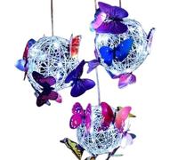 Hasaller Solar Lights Outdoor Garden Ball Solar Lighted Hanging Mesh Orb with Colorful Butterflies Solar Crackle Globe Hanging Ball Lights Led Waterproof Art Lanterns Lamp for Garden Patio Porch