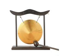 Hasaller Table Gong Sets Chinese Desktop Gong Brass Percussion Mini Table Gongs Feng Shui Home Decor with Wooden Base Frame for Home Decor Office Decorative Ornament Housewarming Blessing G-ift(A)