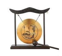 Hasaller Table Gong Sets Chinese Desktop Gong Brass Percussion Mini Table Gongs Feng Shui Home Decor with Wooden Base Frame for Home Decor Office Decorative Ornament Housewarming Blessing G-ift(C)