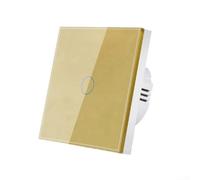 Hasaller Tempered Glass 1 Gang Touch Light Switch Single Live Wire Control Panel for LED Incandescent Fluorescent Bulbs Home Office Hotel Wall Sensor Button White(Gold)