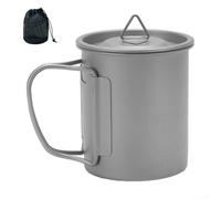 Hasaller Titanium Cups Camping Water Cup Lightweight Outdoor Travel Tea Coffee Single Layer Drinkware Ultralight Beer Cup Portable Camping Mug with Lid Foldable Handle(450ml)