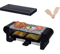 HASAYAKI 350 W electric raclette grill for 2 people with stone plate, non-stick grill plate, 2 cheese pans, 2 beech wood spatulas