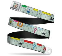 Hasbro Belt, Seatbelt Buckle Belt, Monopoly British UK Game Board Space Blocks, Adjustable, Green, 1.5" Wide - Fits Pant Size 32-52