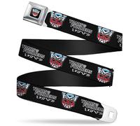 Hasbro Belt, Seatbelt Buckle Belt, Transformers Autobots Cybertronian Icon Black Blues Red White, Adjustable, Black, 1.5" Wide - Fits Pant Size 32-52