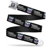 Hasbro Belt, Seatbelt Buckle Belt, Transformers Decepticons Cybertronian Icon Black Grays Purple, Adjustable, Black, 1.5" Wide - Fits Pant Size 32-52