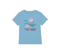 Hasbro Boy's Peppa Pig George Muddy Puddles With Daddy Kids T-Shirt, Sky Blue in Light Blue | Size: 7-8 Years Hasbro Light Blue 7-8 Years