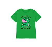 Hasbro Boy's Peppa Pig George Pig My Daddy Is Roarsome Kids T-Shirt, Kelly Green in Bright Green | Size: 5-6 Years Hasbro Bright Green 5-6 Years
