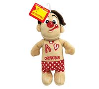 Hasbro Operation Cavity Sam Plush Dog Toy, 10-Inch Squeaker and Crinkle Interactive Toy, Tan/Red