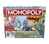 Hasbro Gaming Monopoly Junior Board Game, 2-Sided Game Board, 2 Games in 1, Monopoly Game for Younger Kids; Kids Games, Junior Games (French Version)