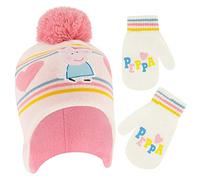 Hasbro Girls' Winter Accessory Hat and Mittens Set, Peppa Pig Beanie for Toddler Ages 2-4, White/Pink, 2-4 Years