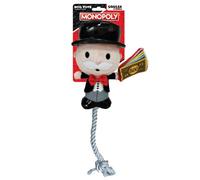 Hasbro Monopoly Mr. Moneybags Rope Tug Plush Dog Toy, 8-Inch Squeaker Toy for Dogs