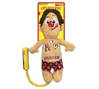 Hasbro Operation Cavity Sam Rope Tug Dog Toy, 12-Inch Plush Squeaker and Crinkle Toy, Tan/Red/Yellow