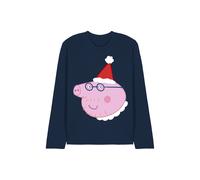 Peppa Pig Daddy Pig Santa Hat Unisex Long Sleeve T Shirt, Navy, Large