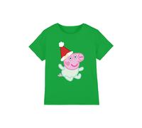 Hasbro Peppa Pig Evie Pig Santa Hat Kids T-Shirt, Kelly Green | Size: 5-6 Years Hasbro Green 5-6 Years