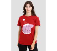 Peppa Pig Mummy Pig Santa Hat Ladies T Shirt, Red, Medium