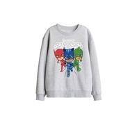 Hasbro Pj Masks Heroes Trio Kids Sweatshirt, Athletic Heather in Light Grey | Size: 9-11 Years Hasbro Light Grey 9-11 Years