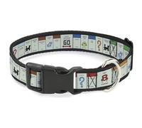 Hasbro Plastic Clip Dog Collar | Monopoly British UK Game Board Space Blocks Durable Adjustable ID Tag Ring Side Release