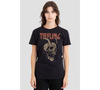 Dungeons Dragons Tiefling Horn Skull Ladies T Shirt, Black, Medium