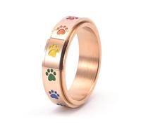 Hasdnker Dog Paw Print Rotating Rings For Women Multicolor Jewelry Trendy Stackable Couple Rings Pet Lover 12 Rosegoldcolor