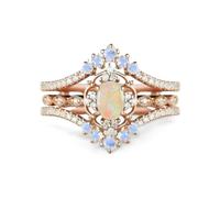Hasdnker Exquisite Women Rings Rose Gold Color Round Flower Hollow White Blue Stone Rings Set Party Accessories 6 Ring
