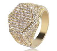 Hasdnker Men'S Gold Color Ring For Party Full Bling Iced Out Cubic Micro Paved Crystal Luxury Hip Hop Rings Jewelry 8 Cr6132Gold