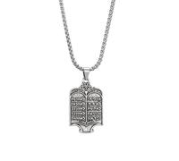 Hasdnker Necklace Pendant Chain Men Women Jewellery Vintage Plated Jewish Torah Scroll 10 Commandments Hebrew Silver Color Pendant Necklaces Charm Ethnic Jewelry Boxchain