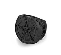 Hasdnker Rings Ring Jewellery Women Men 25Mm Vintage Fallen Angel Lucifer Ring Satan Pentagram Silver Gold Black Color Ring 12 Black