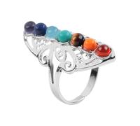Hasdnker Rings Ring Jewellery Women Men 7 Chakra Stone Bead Finger Rings Reiki Balance Meditation Healing Point Charm Adjustable Yoga Hollow Flower Women Ring 7Chakras